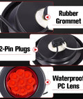 10 Pack 2 Inch 9 LED Side Marker Lights with rubber grommets, 2-pin plugs, and waterproof red PC lens for cars trucks SUVs.