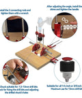 Portable Drill Guide For Dead Nuts Straight And Angled Holes Up To Sixty Degrees Sharp As A Tack Precision Angle Stand with drill chuck.