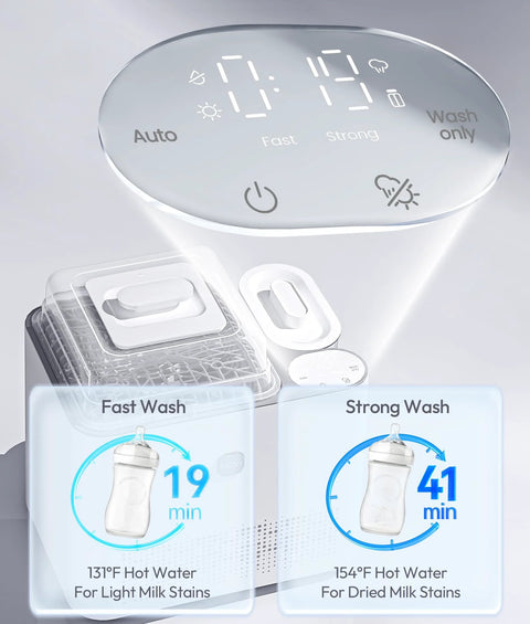 NCVI large baby bottle washer, sterilizer and dryer (front view) holds 6 bottles and pump parts, Amazon brand