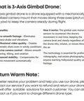 Text providing an overview of a 3-axis gimbal drone's functionality and benefits.