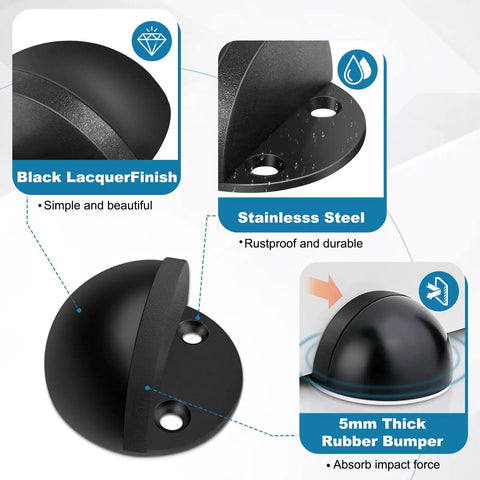 No Fuss Floor Door Stops Adhesive Backed Stainless Steel Black Wall Protectors Rubber Bumper No Drill Setup with black lacquer finish.
