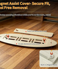 2x10 Inch Aluminum RV Floor Vent Cover With Magnet Assisted Removable Lid showing tools-free removal on wooden floor