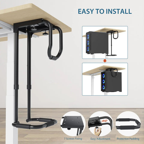 Heavy Duty Under Desk PC Mount Upgrade Your Battle Station With This Badass Adjustable CPU Bracket installed under a desk.