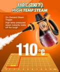 Ultimate Handheld Steam Cleaner For Home Use With 11 Accessories And 350Ml Tank showing high temperature steam trigger display.