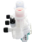 Side angle of upgraded water inlet valve replacement compatible with Whirlpool Kenmore Maytag washers replaces W11096268 W11220230