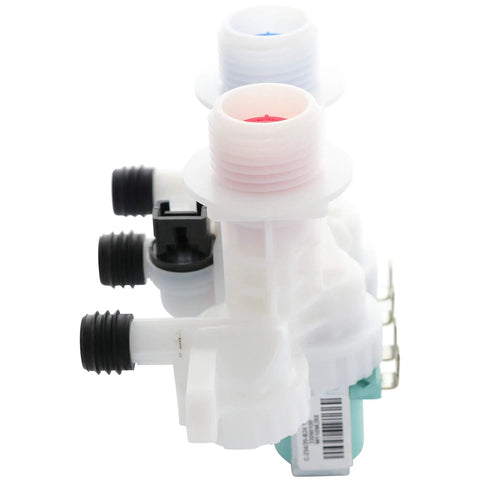 Side angle of upgraded water inlet valve replacement compatible with Whirlpool Kenmore Maytag washers replaces W11096268 W11220230