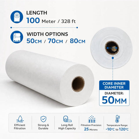 Industrial Coolant Filter Paper Roll 50cm by 100m 25 30 Micron Mixed Fiber Heavy Duty Filtration For Machine Shop