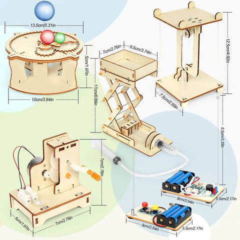 Five In One STEM Kit For Kids Ages 8 To 12 Build Sun Earth Moon Model Mini Telegraph Hand Generator Hydraulic Lift And Tension Structure
