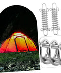 3 Piece Adjustable Rope Buckle High Strength Spring Tensioner Set with tent in background for camping