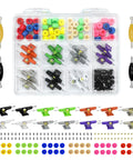 Complete Fingerboard Repair Kit With Slick Trucks Badass Hardware Smooth Wheels Tough Hex Nuts Extra Screws Precision Driver And Solid Brackets For Mini Skate Mods And Fresh Custom Builds in organized box with multiple color components.