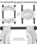 ChgImposs heavy-duty bearing puller with 1/2–5-3/4 in jaw spread; chrome-plated gear and pinion splitter for wheel hub