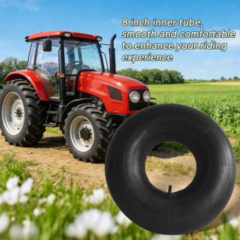 Two Pack 18x8.50-8 Inner Tubes With Straight Valve on tractor, field in background
