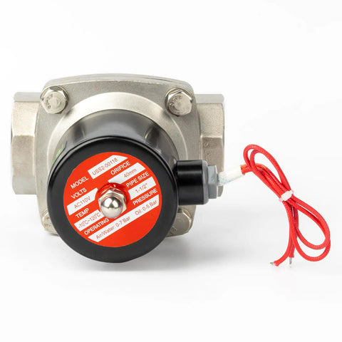 Top view of Heavy Duty Pro Grade One And A Half Inch Solenoid Valve With 110 Volt AC Stainless Steel Body Normally Closed Viton Seal
