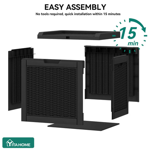 Exploded view of 32 Gallon Resin Deck Box With Lockable Lid And Easy Carry Side Handles for indoor outdoor storage assembly