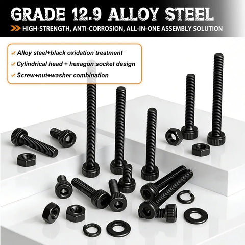 M3 Screws Kit 1015Pcs Dope Set With Hex Socket Head Cap Bolts Nuts And Washers 12.9 Grade Alloy Steel with assembly instructions