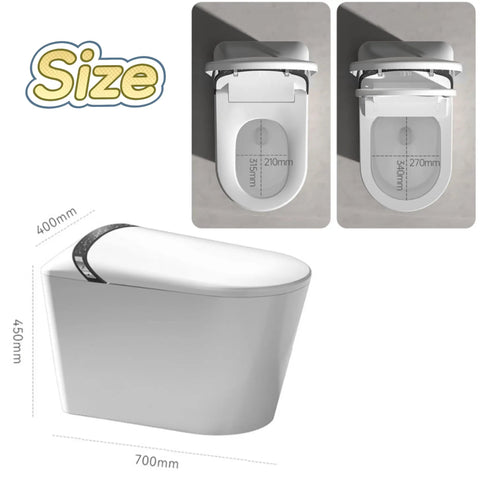 Slick Black Smart Toilet With Built In Bidet And Heated Seat Offering Pre Wet Rinse And Adjustable Warm Water Streams For A Legit Top Shelf Fresh Setup Straight Up size dimensions displayed with measurements.