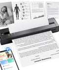 No Brainer Wireless Thermal Printer That Spits Crisp Eight By Eleven Docs Straight From Your Phone Without Inky Mess - black printer with phone and documents.