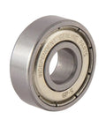 Close-up of a GP-S skateboard bearing showing dust proof metal shield and shieldless back, designed for smooth, fast glide.