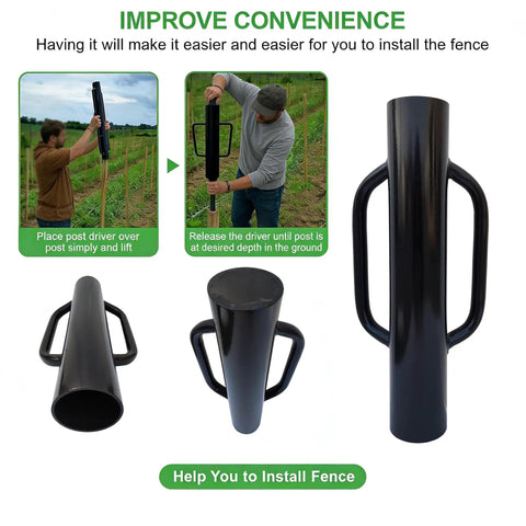 Heavy Duty 24 Inch Fence Post Driver With Handle 12 Pound Steel Post Pounder Rammer For T Posts U Posts And Wooden Posts Built Tough Workhorse For Fast Clean Install with instructional use.
