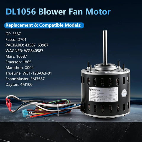 Upgraded One Half HP Blower Fan Motor Direct Drive 115V Three Speed 1075 RPM 48 Frame Sleeve Bearing Quiet HVAC