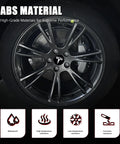 2.2 Inch Center Cap Sticker Set For Tesla Model 3 And Model Y Wheel Hub Cover Emblem Waterproof Adhesive Backing Black And White Rim Accent OEM Plus Vibe Easy Install No Tools Needed displayed on a wheel.