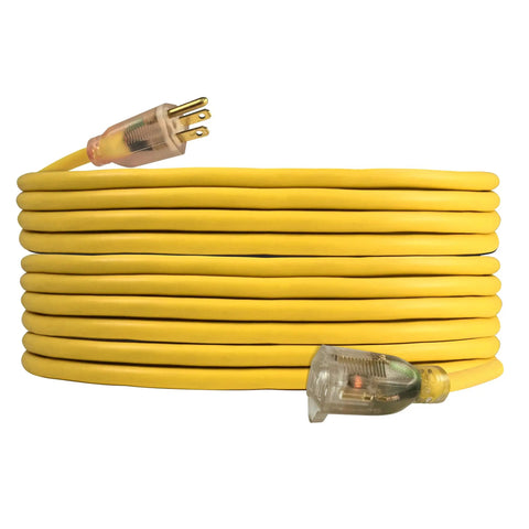 Yellow Heavy Duty Lighted Extension Cord 1 Pack With Double Insulated Plugs SJTW Outer Jacket Cold Weather Resistant Minus 35 F