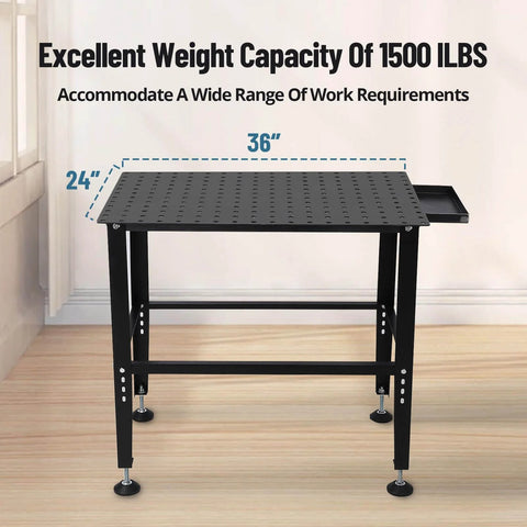Beefy Heavy Duty 36x24 Welding Table With Five Eighth Inch Tool Holes And Adjustable Legs 1500 Pound Steel Fabrication Workbench
