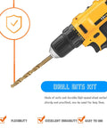Top Notch 19-Piece Cobalt Steel Twisted Drill Bit Set For Metal Drilling High Speed Impact Ready Kit With Tough HSS Construction For Long Durable Performance On Any Job You Got. 12V drill with gold twist bit