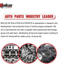 Mplus OE Solution Auto Parts showcasing various engine components, highlighting a water pump among engine parts.