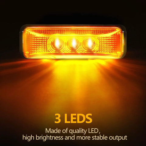 20 Pcs 3.9 Inch 3 LED Amber Trailer Marker Lights Waterproof Side Marker Light Rectangle Signal Running Lights for Truck Boat RV Exterior Accessories with 40 Screws for Easy Install showing bright light output