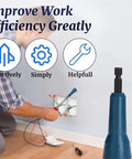 Built Tough Electric Wire Stripper Drill Attachment With Sharp Tungsten Blade, No Sweat Cable Crimper, Effortless Wiring Gear For Tradespeople And Weekend Builders in use during wiring project.