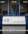 Edge Mount Power Strip With USB-C Ports And 4 Fast-Charging USB Ports, Desk Clamp Surge Protector with 3 AC outlets in home, office, hotel setup