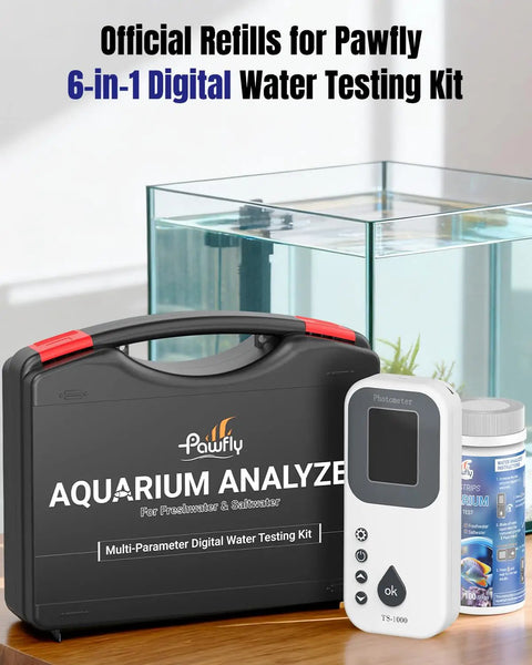 6 In 1 Digital Aquarium Water Test Strips Kit For Fresh And Saltwater Tanks with analyzer case, digital reader, test strips.
