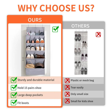 1 Pack Over The Door Shoe Organizer With 15 Large Pockets Hanging Shoe Rack For Closet or Wall Space Saver comparison chart