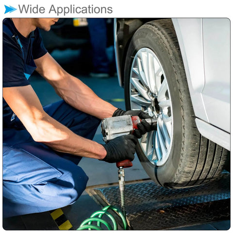 Mechanic using Deep Impact Socket 41mm, Half Inch Drive, 78mm Length, CRMO 12 Point for wheel maintenance on vehicle in garage