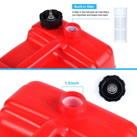 3 Gallon Portable Boat Fuel Tank with Nine Point Eight Foot Hose and Level Gauge, dual venting cap with built-in filter detail