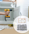 Built Tough Wood Threaded Insert Socket Bolts With Hex Wrench For No Sweat Pre Drilled Frame Assembly and Smooth Decorative Panel Hardware Quick Swap Setup in a tool cabinet.