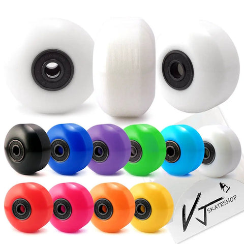 Colorful 52mm wheels with ABEC 7 bearings from the 5.0 Skateboard Trucks Silver Kit for mid-sized skateboards.