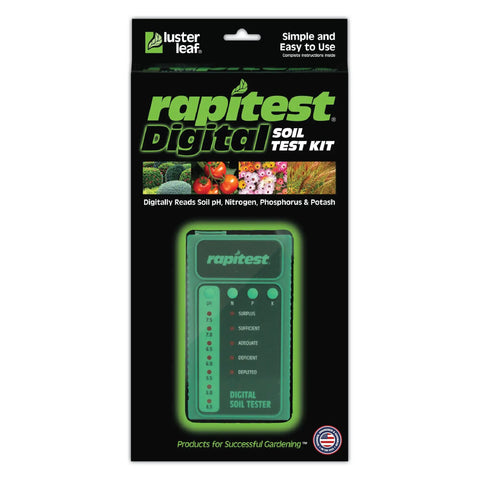 Packaging of Rapitest Digital Soil Testing Kit With LED Readout, Battery Powered Electronic Version Of Classic 1601.