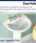 Compact White Ceramic Pedestal Sink With Overflow And Pre Drilled Single Hole 20 By 17 Inch Bathroom Sink Space Saving Design