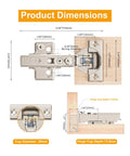 Frameless Full Overlay Soft Close Cabinet Hinges 2 Pack With Speed Adjustable Close 3 To 8 Seconds, 4D Adjustment dimensions