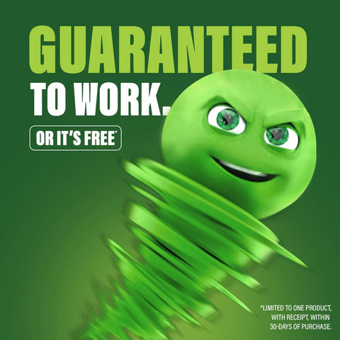 Green Gobbler drain clog dissolver product image; green cartoon gobbler with spiraled drain graphic.