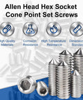 50 Pack M3 x 6mm Set Screws In 304 Stainless Steel With Internal Hex Allen Head Drive Cup Point And Cone Point Socket Grub Screws
