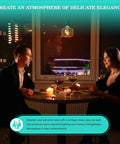 Couple dining with Amber Diamond Globe LED Edison Bulb 2200K Warm Glow, 4W Dimmable, Champagne Finish overhead, creating warm ambiance.