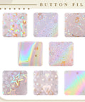 200 Pcs Button Maker Film Kit With Glittering Holographic Sheets For 50 Mm Badges Eight Styles square laminate samples