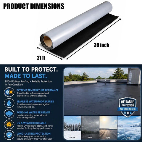 Heavy Duty Epdm Rubber Roofing Membrane Drop Dead Easy Peel And Stick Self Adhesive Flashing Roll 53 Mil thick roll, 21 ft long.