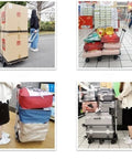 Heavy Duty Folding Flatbed Cart With Slick Retractable Chassis Smooth Rolling Portable Platform Truck transporting stacked boxes outdoors.
