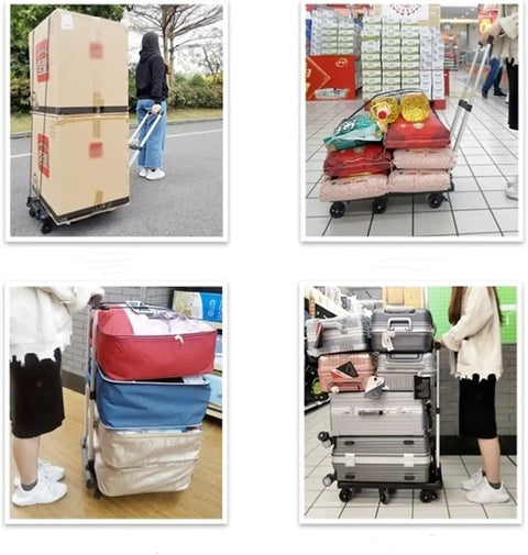 Heavy Duty Folding Flatbed Cart With Slick Retractable Chassis Smooth Rolling Portable Platform Truck transporting stacked boxes outdoors.
