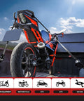 Heavy Duty Self Retracting Tie Down Straps 1 Inch By 12 Feet With Soft Loops, 1500 Pound Break Strength securing a motorcycle