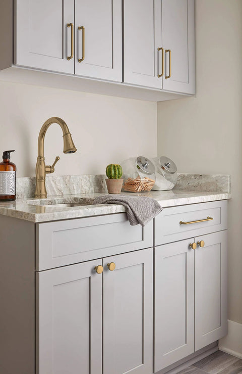 Champagne Bronze Cabinet Pull Five And Nine Sixteenth Inch Overall Length And Five And One Sixteenth Inch Center To Center Mounting on kitchen cabinets.